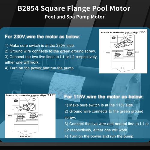 B2854 Pool Pump Motor,1.5HP pool pump motor, 3450 RPM, 56Y Frame,115V/230V PSC Motor w/1.1 Service Factor,Compatible with Century, Smith & Major Pool/SPA Systems,Square Flange Pool Motor