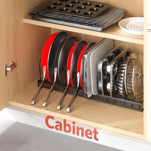 ORDORA Pots and Pans Organizer under Cabinet with Pan Holder: Expandable 11.8-22.8 Kitchen Cabinet Organizer Rack, 12 Adjustable Dividers Storage for Cookie Sheets, Cutting Boards & Lid Cookware