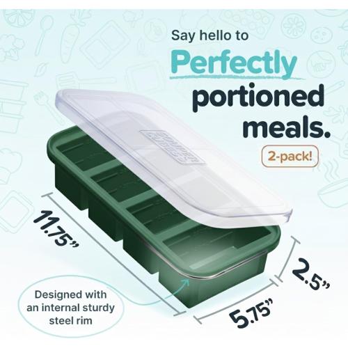 1 Cup Silicone Freezer Molds - Soup Cubes Perfect for Freezing Broth, Rice, Leftovers and More - Silicone Freezer Trays with Lids for Meal Prep - Kale - 1-Pack
