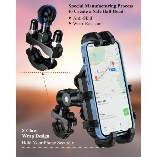 BRCOVAN Motorcycle Phone Mount Holder with Vibration Dampener, Anti-Shake Handlebar Cellphone Cradle for Bike Bicycle Scooter ATV, Adjustable Fit 5.4-6.9'' Smartphone