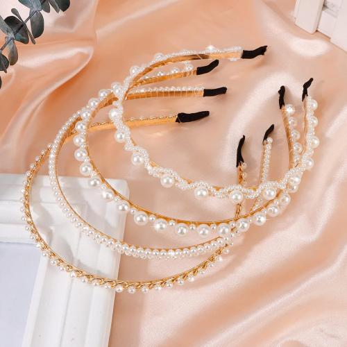Pearl Headbands 4 Pack - White Faux Pearl Bridal Hair Hoops, Cute Party and Wedding Hair Accessories for Women and Girls