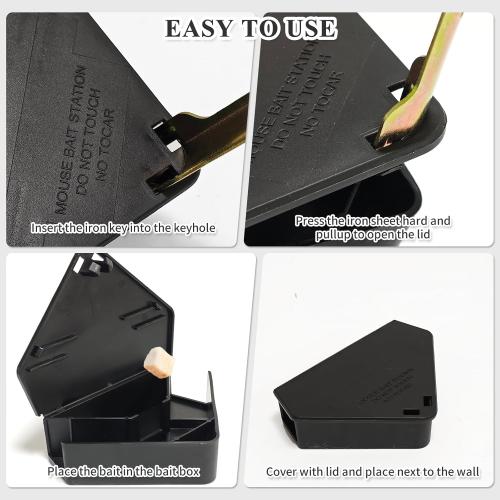 Mouse Baits Station with Keys, Key Required Mouse Stations, Mice Bait Stations, Mice Traps Static Keeps Pets Safe Indoor & Outdoor,Black 6 pcs
