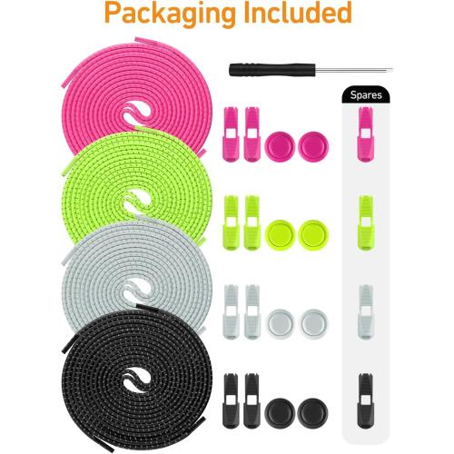 AMLY Elastic No Tie Shoe Laces - Tieless Shoelaces for Adults and Kids - 4 Pairs, Heavy Duty Shoe Strings for Sneakers