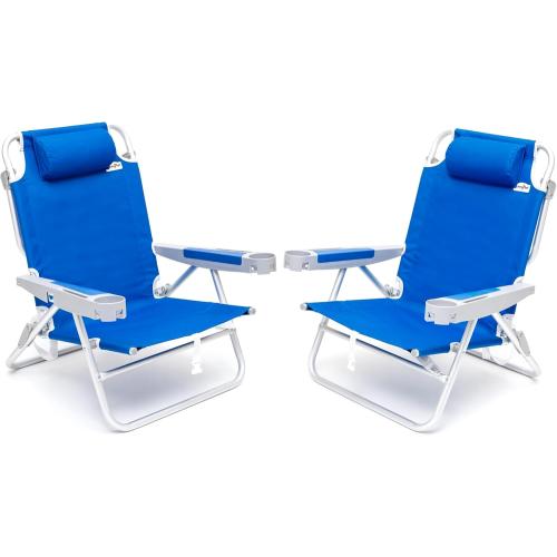 SUNNYFEEL Extra Wide 28 Low Beach Chair 2 Pack 5 Position Lay Flat, XL Oversized Portable Folding Camping Chairs with Cup Holder for Outdoor/Trip, Foldable Backpack Beach Chair for Adults ‼️used‼️