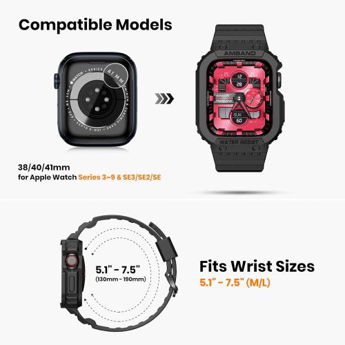 amBand E1 Sport Case Band for Apple Watch Ultra 3/2/1 & SE 3/2/1 & Series 11 10 9 8 7 6 5 4 3 49mm 46mm 45mm 44mm 42mm 41mm 40mm 38mm, Shockproof & Scratch Resistant Rugged Bumper for Men Women
