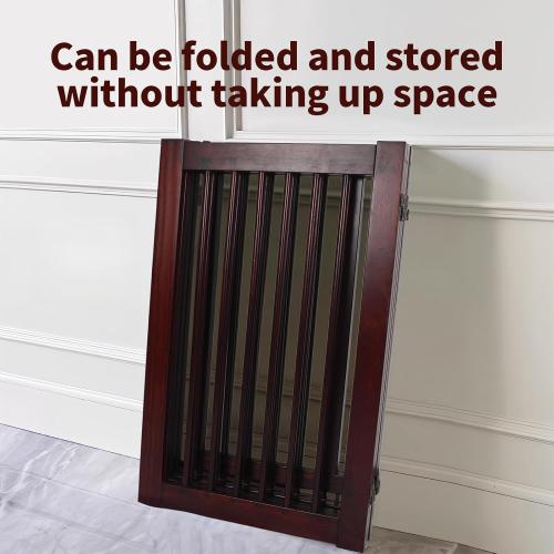 Wooden Freestanding Pet Gate, Pet Gate for Dogs, 29.5inch 4-Panel Wooden Dog Fence with 2 Support, Feet Folding Dog Gate for Indoor, Doorway, Stairs, Kitchen, 81.5“L×30”H (Brown)
