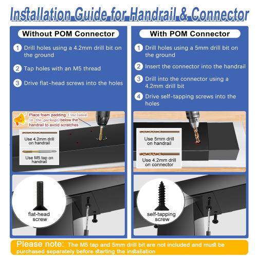 Size 2ft-4ft Color Black Complete Set 33° Drilled Cable Railing System 42 with Handrail Adjustable, T304 Stainless Steel Black Angle Cable Railing Posts Kit with 1/8 Cable Railing Hardware for 25-35° Step