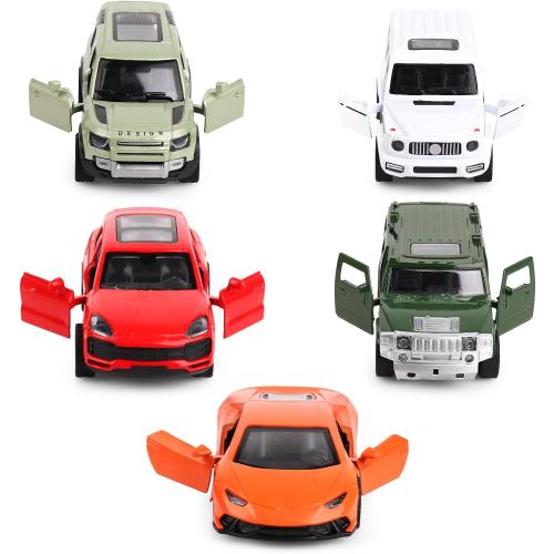 Hooqict Metal Die Cast Toy Car Set of 5, Openable Doors Pull Back Car for Kids Boys Age 3 4 5 6 7 8, Racing Car Party Favors Mini Toy Car for Pinata Stuffers, Goodie Bag Stuffers, Birthday Gifts