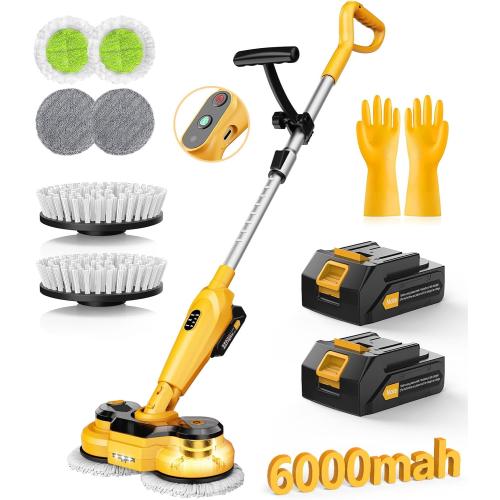 qimedo Cordless Electric Mop M3, 6000mAh, 2-in-1 Power Scrubber & Mops | 800RPM Floor Scrubber Machine, Automatic Spin Mops with Smart Display, Rotating Mop with LED Light & Water Spray