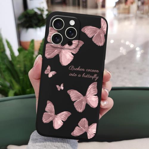 LEECG for iPhone 16 Pro Max Case Scratch Resistant Soft Slim Fit Floral Phone Cover for iPhone 16 Pro Max 6.9 inch-Butterfly Black