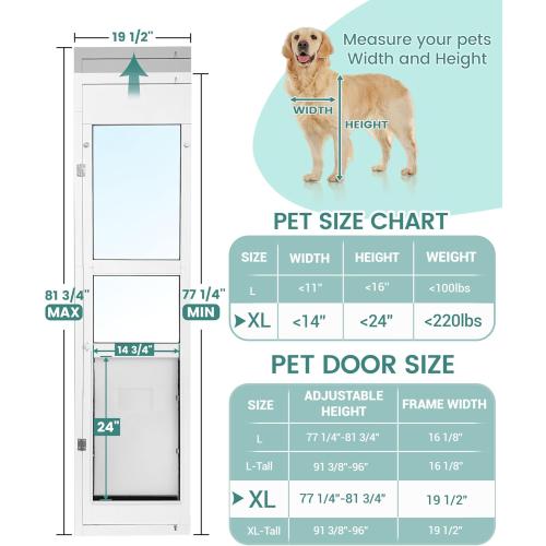 XL Dog Door for Sliding Glass Door - 81 3/4 Inch Doggy Door for Large - Extra Large Sliding Door Dog Door Insert - Left Open from Inside