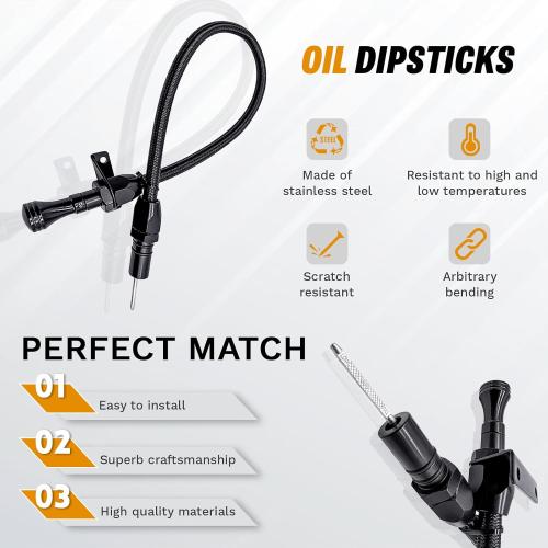 Firewall mounted transmission stainless steel oil dipstick with black housing - compatible with GM 4L80E Dipstick transmission LS LS1 LS3 LS6 LSX