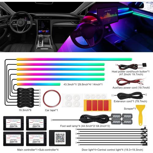 Dreamcolor Acrylic Interior Car LED Strip Light with Wireless APP, RGB 18 in 1 with 175 inches 593 LEDs Fiber Optic Ambient Lighting Kits, 16 Million Colors Sound Active Function Car Neon Lights