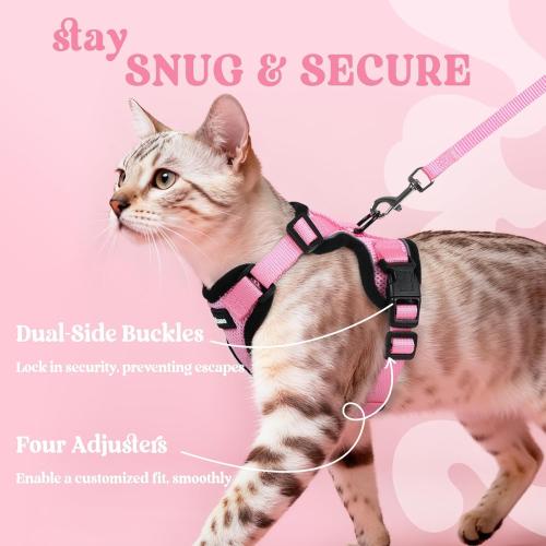 Size XS rabbitgoo Cat Harness and Leash for Walking, Escape Proof Soft Adjustable Vest Harnesses for Cats, Easy Control Breathable Reflective Strips Jacket, Pink