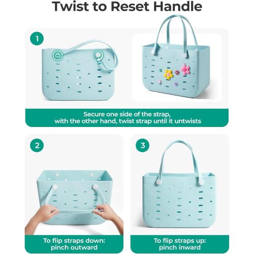 BAGSMART Beach Bag for Women, Water-resistant Rubber Tote Bag, Sandproof Vacation Essentials for Summer Swim Cruise Pool MISSING CHARMS