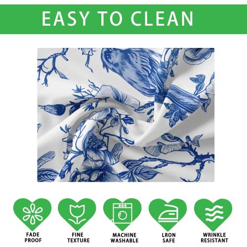 XCHI Blue and White Porcelain Style Birds and Flowers Spring Tablecloth Round Washable Table Covers for Summer Seasonal Indoor Outdoor Dining Home Party Decorations 70x70 Inch