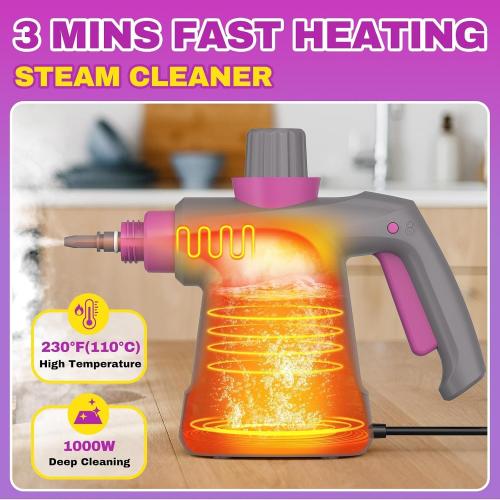 Grey Pressurized Handheld Steam Cleaner, Portable Steam Cleaner Multipurpose for Home, Multi-Surface Steam Cleaner for Tile, Grout, Windows, Bathroom, Kitchen, Car Cleaning, with Accessories