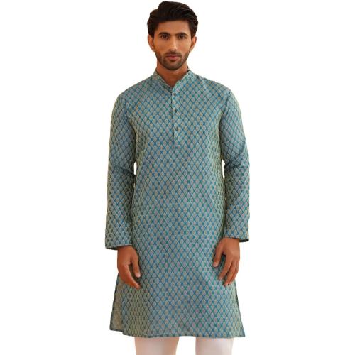 Size XL 42 Color Blue Sojanya (Since 1958 Men'S Jacquard Silk Self Design Only Kurta