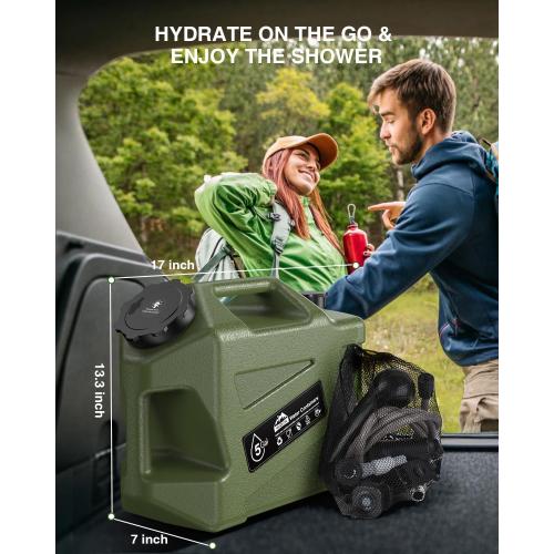 Portable Camping Shower with Water Jug, Electric Rechargeable Camping Shower, 5-Gallon Food Grade Water Containers, Outdoor Camp Pump Water Storage Kit for Hiking Beach, Travel, Pet Bath