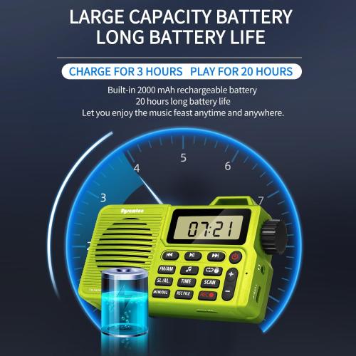 (Yellow Green) Portable AM/FM Radio, Digital Radio Recorder, Bluetooth 5.0 Speaker, Alarm & Sleep Function, 12/24H Time Display