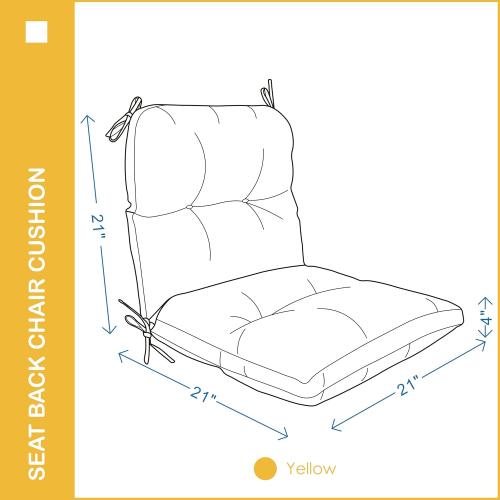 Outdoor Indoor Seat/Back Chair Tufted Cushion,All-Weather Patio Chair Cushion with Ties,for Patio Furniture,Yellow
