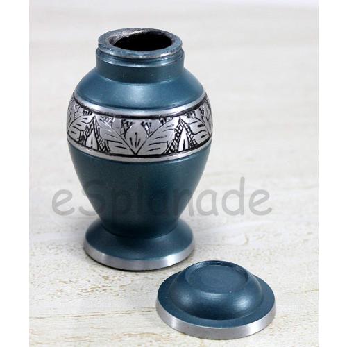 eSplanade Cremation Urn Memorials Container Jar Pot | Metal Urns | Burial Urn | Memorials Keepsake Urn (Grey Carved)