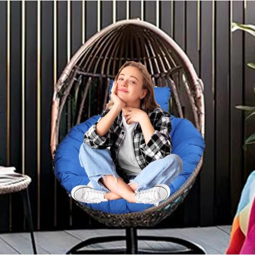 Outdoor Egg Chair Cushion Waterproof with Headrest Pillow Blue Thicken Hanging Chair Cushions Replacement for Proch Patio Backyard Furniture (Only Cushion)