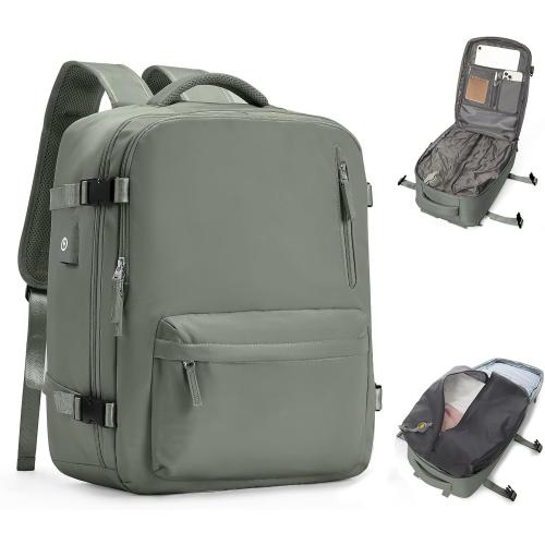 Travel Vacuum Backpack for Women Men, Large  Carry on Luggage Spirit United Flight Approved, Personal Item Travel Bag with Wet Dry Separation Pocket USB Charging, Green