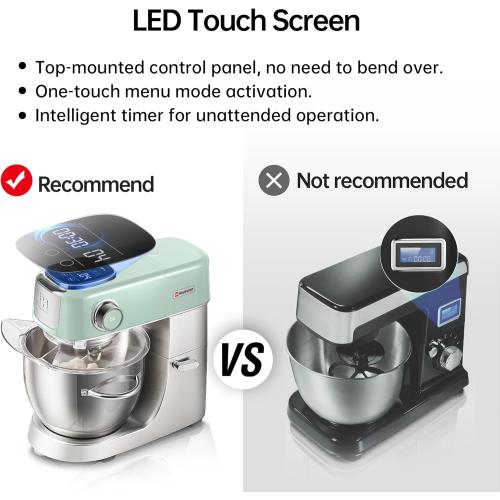 Hauswirt Stand Mixer 5.3QT XL Large, 4.5 LED Touch Screen Electric Household Stand Up Mixer, Standing Mixer 11-Speed, Dough Cake Bread Mixer – Lake Green
