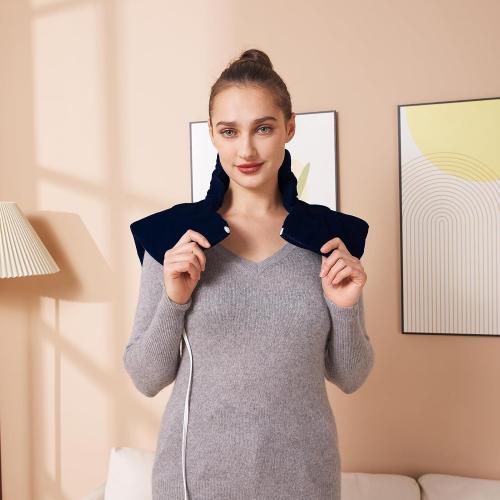 Ruqiji 19 x 24 Weighted Neck&Shoulder Heating Pad, 2.5lbs with 12 Temperature Settings&Countdown Timer,Pain Relief for Neck/Shoulders/Menstrual Pain(Navy Blue)