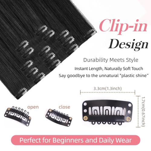 Natural Black Hair Extension Clips 26 Inch Long Invisible Straight Thick Synthetic Clip in Extensions Ins 5PCS Easy Installation Fake Soft Hairpieces for Women Weddings Party Daily Use 8.1 Oz