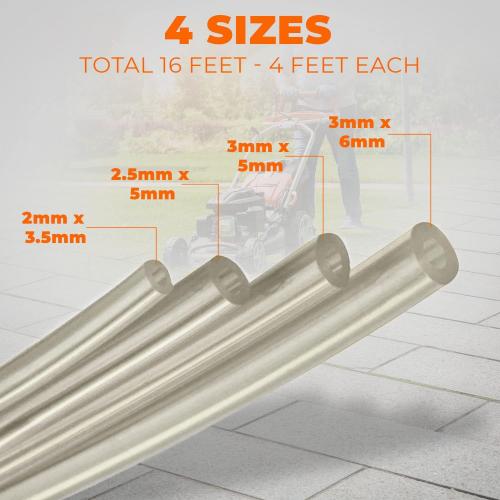 4 Sizes Petrol Fuel Gas Line Pipe Hose Tubing For String Trimmer Chainsaw Blower Lawn Mower and other Power Tools For 2 Cycle Small Engine Poulan, Craftman and more (Clear 4PC)