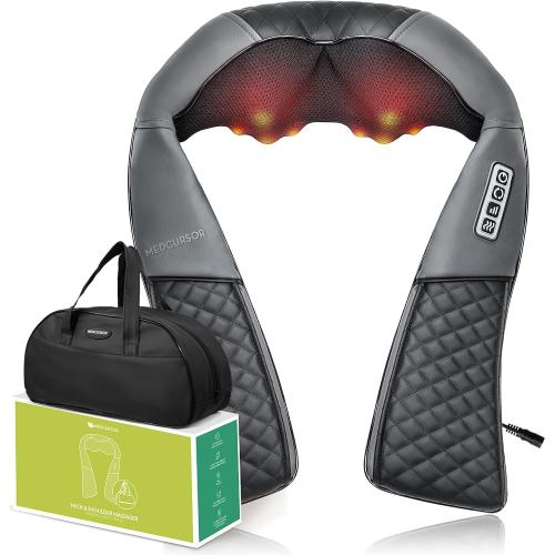 Medcursor Neck Massager - Portable Electric Shiatsu Back Massage Device with Heat, Deep Tissue 3D Kneading Pillow for Muscle Pain Relief, Valentines Day Gifts - Includes Carry Bag (No Battery)