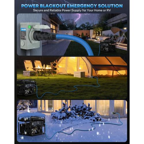 COOLTOP 50 Amp Generator Cord and Power Inlet Box Kit, 50FT Extension Cable STW 6/3 8/1 AWG Generator Cord 125/250V NEMA 14-50P to SS2-50R Pre-Drilled Inlet Box Waterproof Combo Kit, ETL Listed