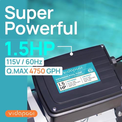 1.5HP In/Above Ground Pool Pump 4750GPH Dual Speed High Flow 115V Powerful Self Primming Swimming Pool Pumps with Filter