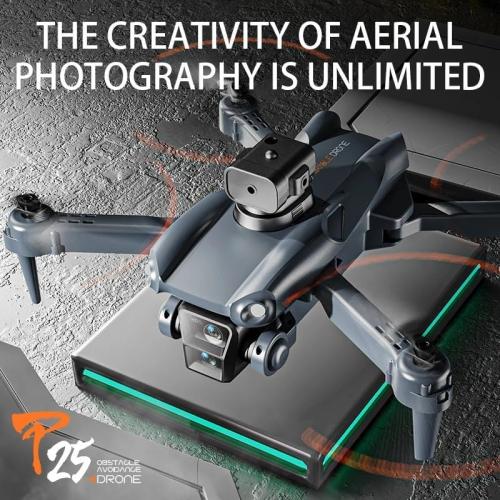 Waillynice- P25 RC Drone Profesional Dual HD Camera Aerial Photography FPV Helicopters Obstacle Avoidance Foldable RC Quadcopter Toys (Grey-3 C-OF-ESC-1B)