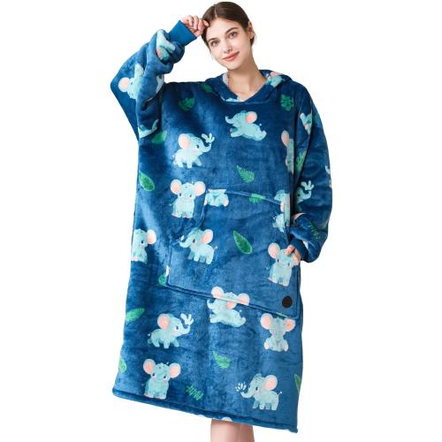 THREE POODLE Wearable Blanket Hoodie, Oversized Sherpa Sweatshirt Blanket for Adults Women Men, Warm Cozy Elephant Hooded Blanket, Gifts for Mom Girlfriend