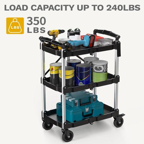 DWVO 350 LBS Foldable Folding Utility Cart on Wheels, Foldable Service Collapsible Utility Carts with Wheels, Collapsible Rolling Cart with Locking for Garage Home Restaurant