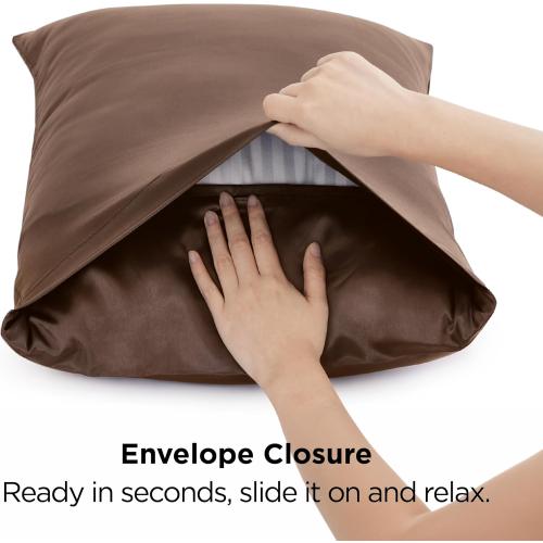 Bedsure Satin Pillowcase Standard Set of 2, Silky Pillow Cases, Brown