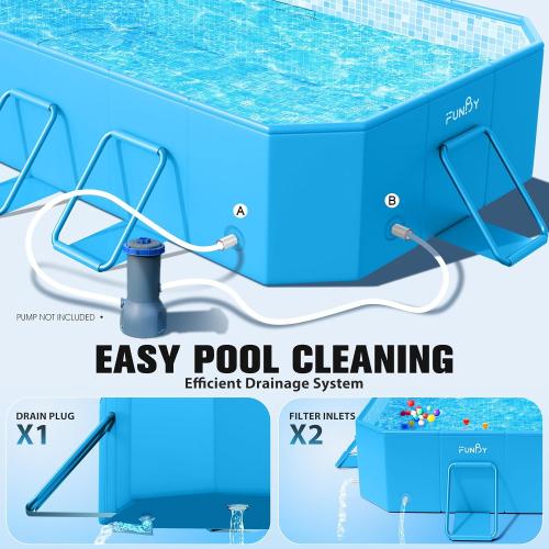 FunBy Large Foldable Pool, Foldable Swimming Pool, Large Foldable Pool for Adults, Non-inflatable Pool,Oversize Thickened Collapsible Pool, Kids pool for Backyard,Mosaic Design 108x68x20-Light Blue
