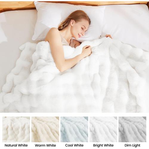 Latepis Faux Fur White Blanket Cozy Thick Bubble Throw for Couch Sofa Bedroom Furry Soft Warm Luxury Twin Blanket for Bed 60x80 Inch, 860gsm