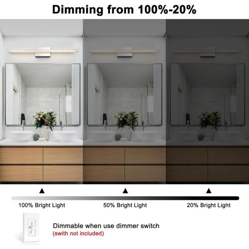 BRIVOLART LED Modern Bathroom Vanity Light Fixtures 24W Dimmable 5CCT LED Vanity Light Bar Over Mirror Matte Black Wall Light for Bathroom 31.5 inch Long