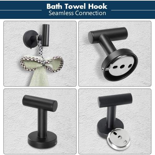 Black 16in TocTen 5 PCS Bathroom Hardware Set SUS304 Stainless Steel-Towel Rack Set Include Lengthen Hand Towel Bar Toilet Paper Holder 3 Robe Towel Hooks Bathroom Accessories Towel Bar Set(Matte Black,16IN)