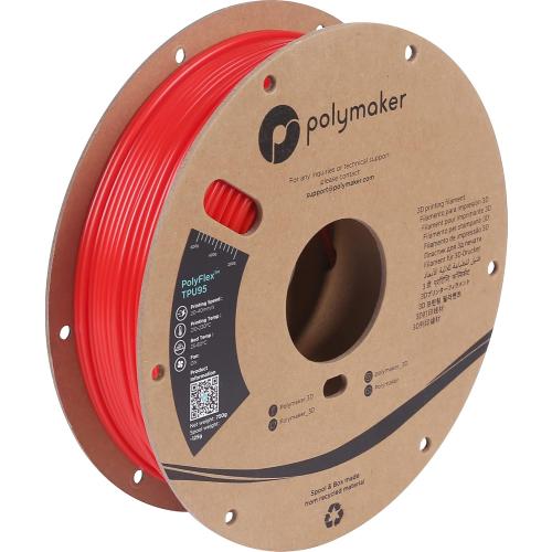 Red Polymaker TPU Filament 2.85mm Red, 0.75kg Shore 95A Flexible 3D Printer Filament 2.85mm - PolyFlex TPU95 3D Printing TPU Filament 0.75kg Red Soft Flexible Filament