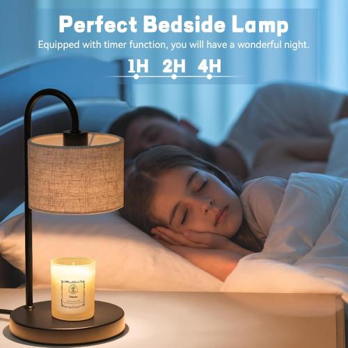 Candle Warmer Lamp with Timer, Dimmable Candle Wax Warmer Electric Candle Lamp for Scented Candles with 2 Bulbs, House Warming Gifts Christmas Gifts for Women Bedroom Home Decor - Linen