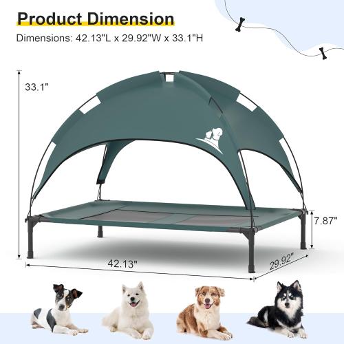 GOJOOASIS Outdoor Dog Bed with Canopy, Waterproof Outside Dog Cots Pet Bed with Removable Canopy Tent, Cat Bed Shelter, Lifted Camping Pet Bed for Medium Dogs (Blue)