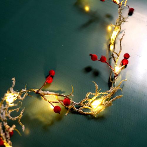 MENGNAN Fairy Decorative Lights Snow Branches Red Berries String Lights 6ft 20LEDs Battery Operated Lights for Bedroom Wedding Indoor Party Valetine's Day Mother's Day Anniversary Decor