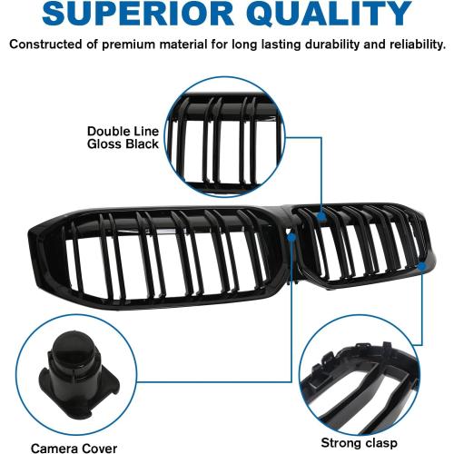 G20 Grill - Black Kidney Grille Compatible With 2023-IN BMW 3 Series G20 320i/330e/330i/M340i ABS Double Slat Gloss Black
