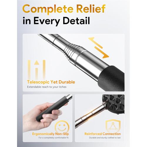 TUKUOS Telescoping Back Scratcher with 5 Detachable Scratching Heads, Rubber Handles, Anniversary Birthday Gifts for Men Women Back Scratcher for Men/Dad/Women/Adults