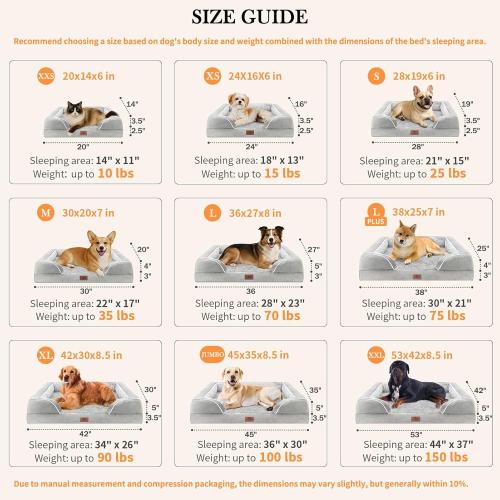Comfort Expression Orthopedic Dog Bed for Extra Large Dogs , Waterproof Egg Crate Foam L Pet Bed with Removable Bolsters, Dog Couch with Washable Cover & Non-Slip Bottom, Gery White